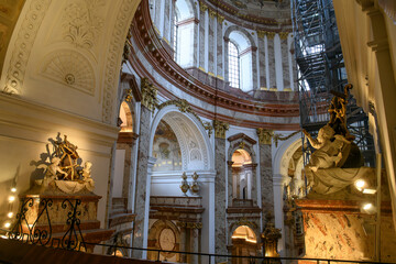 Fototapeta na wymiar Interior of famous baroque St. Charles Church or Karlskirche in Vienna, Austria. January 2022