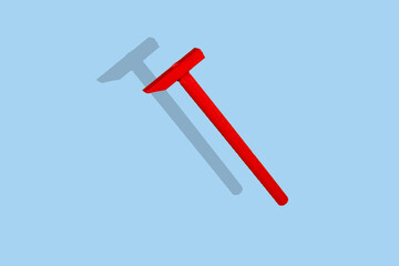 red art hammer drawn on a pastel blue background, art word design and copy space