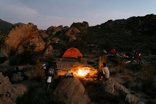 Motorcycle campsite out in the mountains