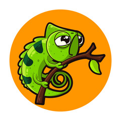 green chameleon illustration, cartoon chameleon, vector design