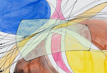 Indian ink and watercolor paint on a white background