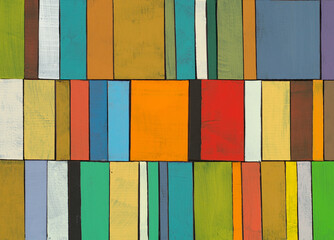 Painted strips of board in a colourful stripe collage.