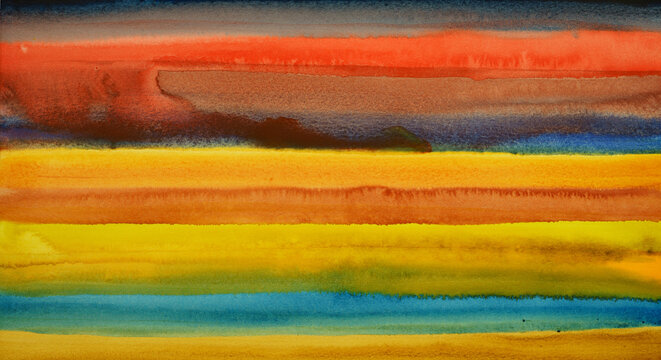 A watercolor painting with horizontal bands of color.