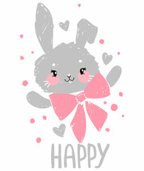 Hand drawn cute Bunny kids print vector illustration