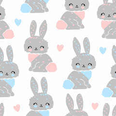Hand Drawn Bunny Vector Seamless Pattern Textile for Kids Fashion