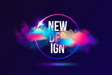 neon light vector, neon in glowing circle ring in cloud, abstract background design. Neon geometric round frame. abstract shape vector design 