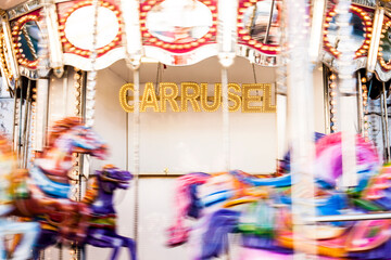 Fototapeta na wymiar Moving carousel at a Christmas fair