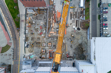 Top down aerial view of a construction site