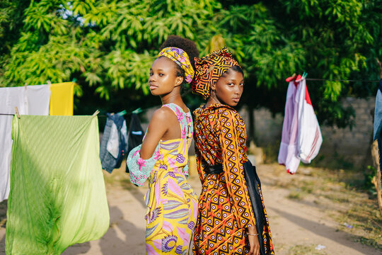 African stylish women standing in village