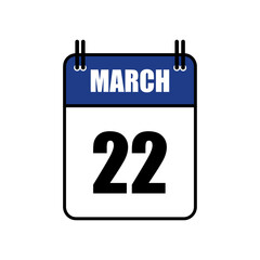 March 22 Calendar Icon Vector Illustration . Date , Day Of Mouth