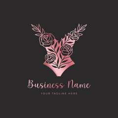 Logo for a lingerie boutique, wedding Studio, or fashion designer's salon. Vintage lace corset with roses