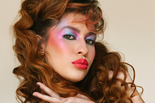 Woman with curly hair and eighties look