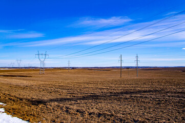 Spring landscape with empty fields and meadows for background. Agricultural industry