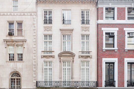 balconies of 3 old buildings