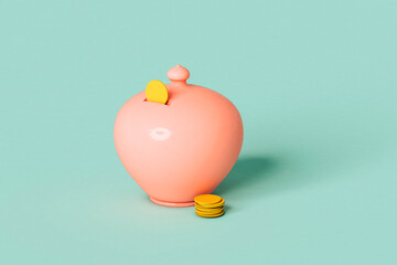 pink piggy-bank on a blue background