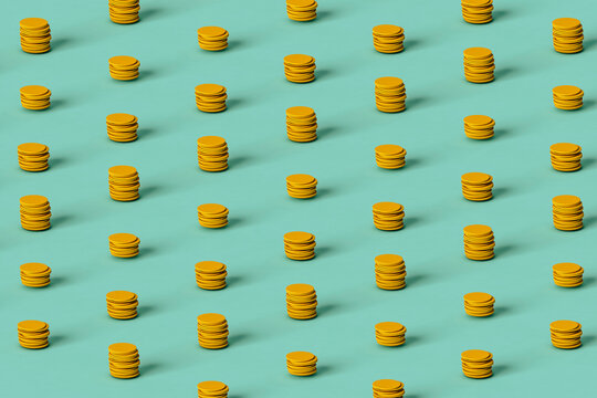 isometric view of golden coins