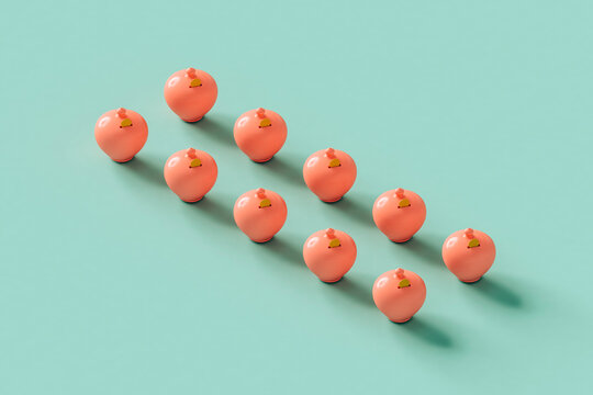 a row of piggy banks on a blue background