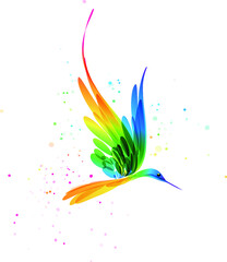 Colorful fantasy abstract bird in flight on white bakground