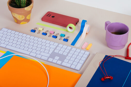 Office table and supplies