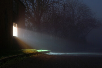 A light from a window at night