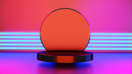 3d rendering illustration of background abstract, podium stage art display wallpaper, product pedestal stand, gaming cyberpunk style