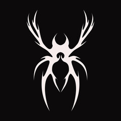 Abstract tattoo spider sketch. Artistic death metal logo design. Black illustration in Metalcore style on a black background.