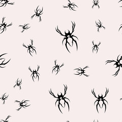 Abstract pattern tattoo spider sketch. Artistic death metal logo design. Random, chaotic black illustration in Metalcore style on a white background.