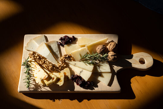 Cheese board with nuts and crackers