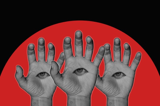 Group of hands with eyes on palms