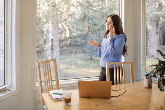 A Young Professional Takes A Call At Home