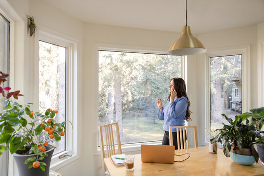 A Young Professional Takes A Call At Home
