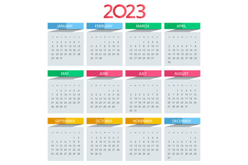 Calendar Planner for 2023. Calendar template for 2023. Stationery Design Print Template. Week Starts on Sunday.