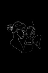 Mother Holding a Baby Print, Printable Nursery Line Art, Mother and Baby Wall Line Art, Minimal Line Art, Mother and Child Line Drawing, Black background