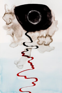 An Abstract Caligraphic Design with Black Blob.