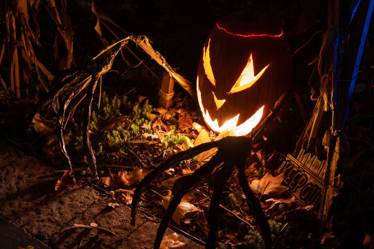 Scary Halloween Jack-O-Lantern Creature in Yard