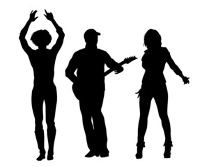 Singers man and women in rap style on white background