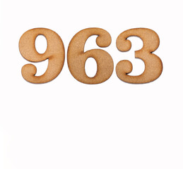 Number 963 - Piece of wood isolated on white background