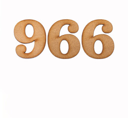 Number 966 in wood, isolated on white background