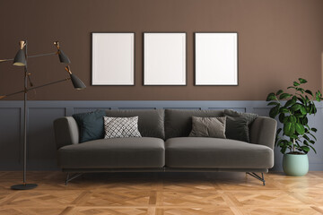 Home mock up, modern living room interior background. 3d rendering