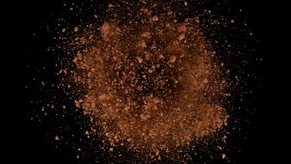 Super slow motion of ground coffee powder rotation on black background. Filmed on high speed cinema camera, 1000fps.