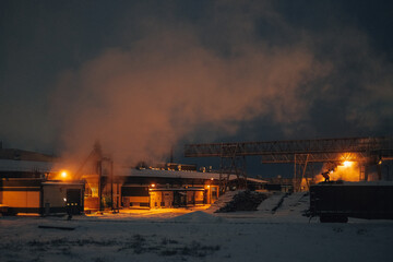 Winter morning at a woodworking plant
