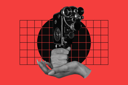 Collage With Hands And Movie Camera
