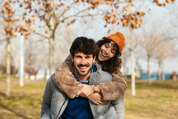 Happy couple spending time in park