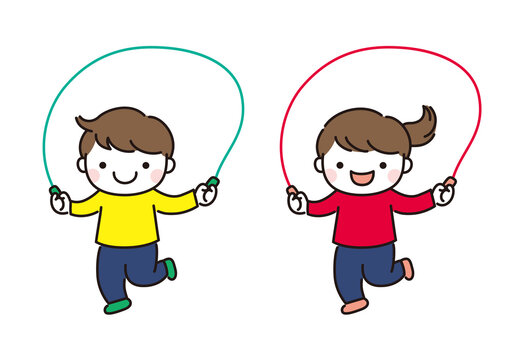 Illustration color of children playing with fun jump rope   楽しくなわとびで遊ぶ子供たちのイラスト　カラー