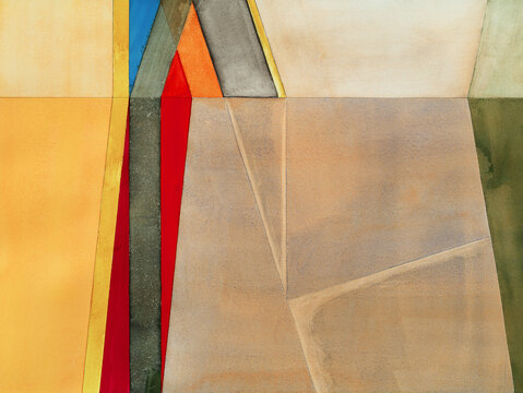 An abstract watercolor painting, hard edged.