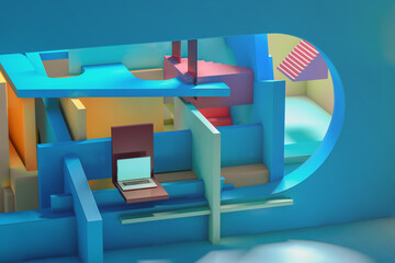 Geometric space with a laptop