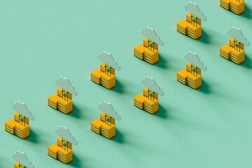 rows of Cloud computing data storage technology.