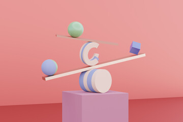 3D still life balance concepts with geometric shapes