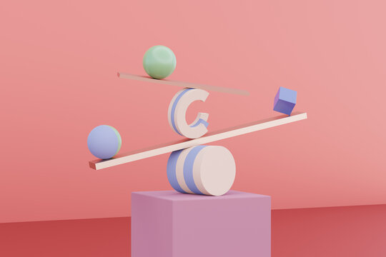 3D still life balance concepts with geometric shapes