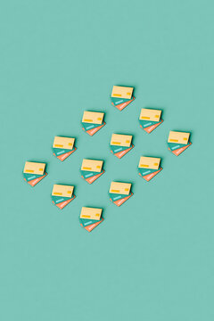 Stylized colorful credit cards on a blue background
